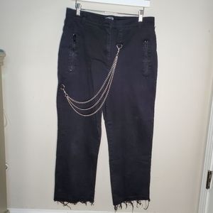 Dolls Kill - Poster Girl Black Cropped Cargo Pants with Chains